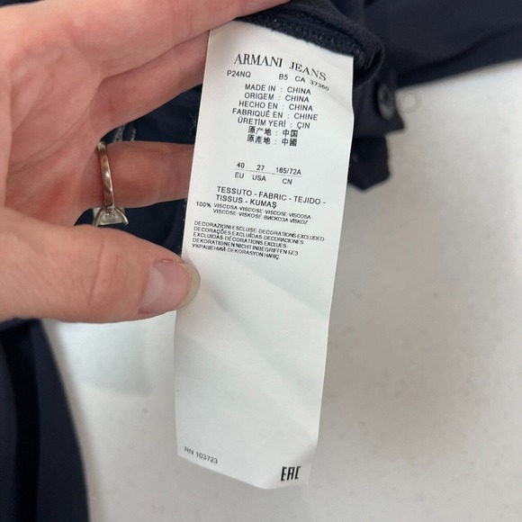 Armani Jeans Womens Jogger Trouser Size 40 Navy Side Stripe High Rise Pleated - Picture 12 of 13